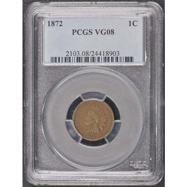 1872 1C Indian Cent - Type 3 Bronze PCGS VG8BN