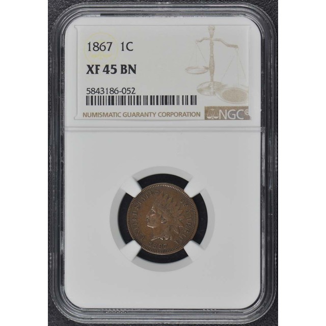 1867 Bronze Indian Cent 1C NGC XF45BN
