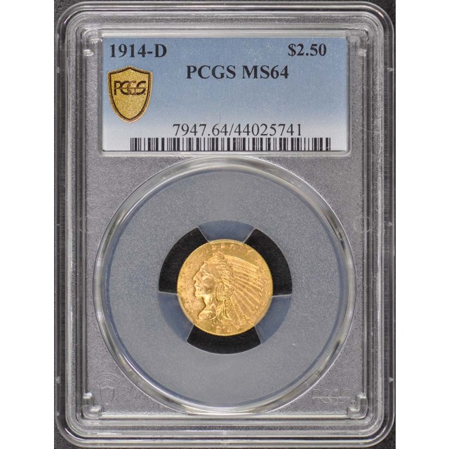 1914-D $2.50 Indian Head PCGS MS64