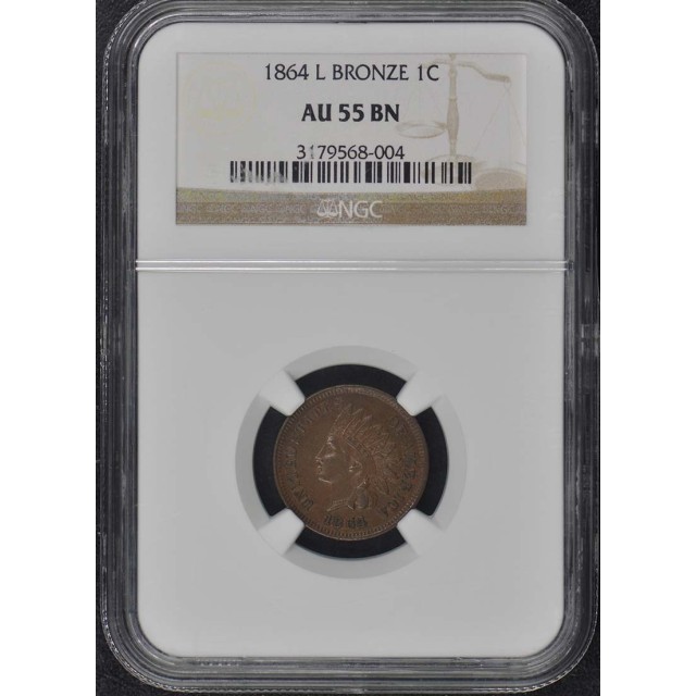1864 L Bronze Indian Cent 1C NGC AU55BN