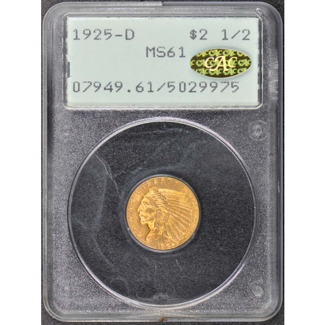 1925-D $2.50 Indian Head PCGS MS61 (CAC_GOLD) Rattler