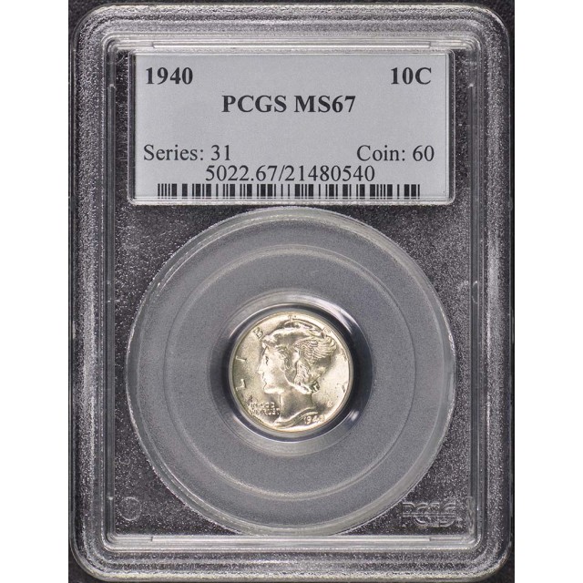 1940 10C Mercury Dime PCGS MS67