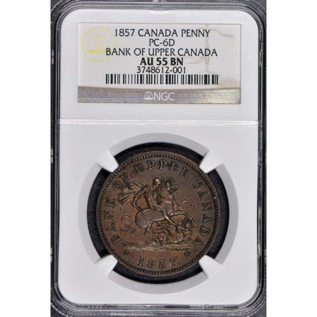 1857 CANADA PC-6D PENNY NGC AU55BN