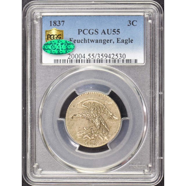 1837 3C Feuchtwanger-Eagle PCGS AU55 (CAC)