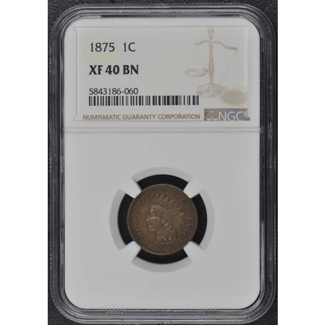 1875 Bronze Indian Cent 1C NGC XF40BN