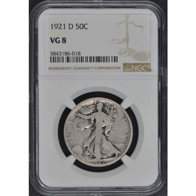 1921-D Walking Liberty Half Dollar 50C NGC VG8
