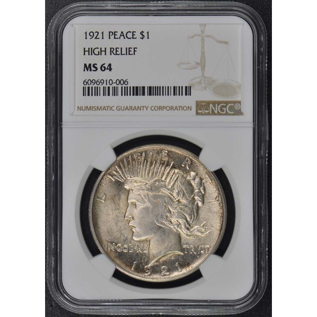 1921 Peace Dollar HIGH RELIEF S$1 NGC MS64