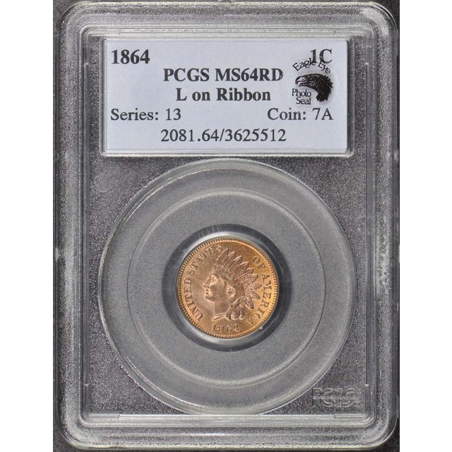 1864 1C L On Ribbon Indian Cent - Type 3 Bronze PCGS MS64RD