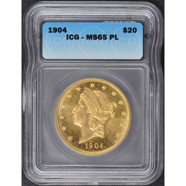 1904 $20 Liberty Head Gold ICG MS65PL