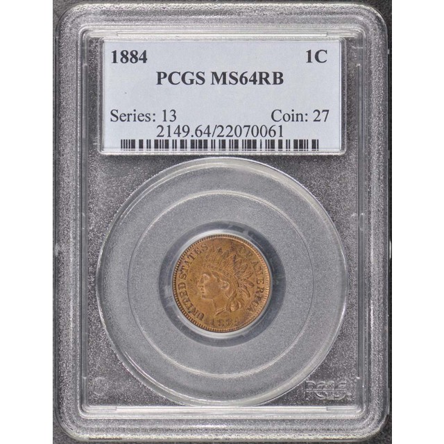 1884 1C Indian Cent - Type 3 Bronze PCGS MS64RB