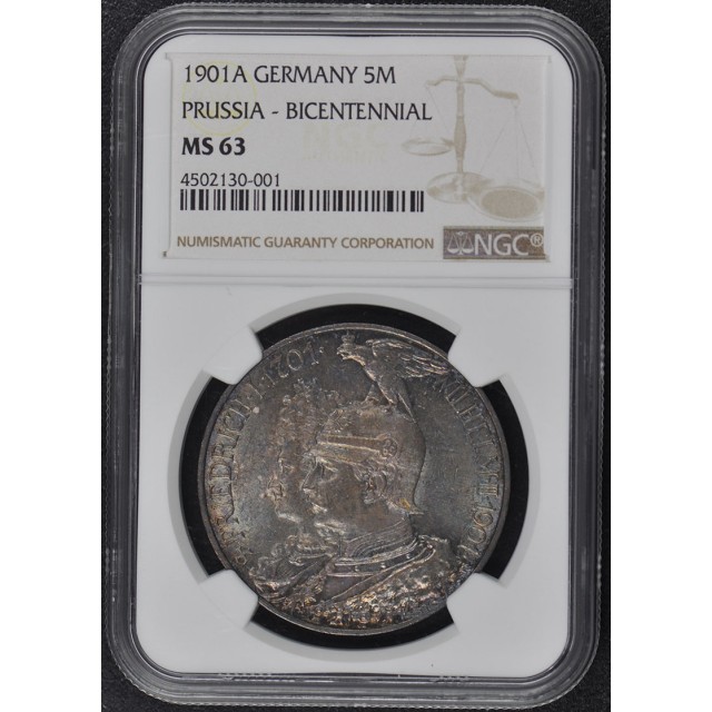 1901A GERMANY PRUSSIA BICENTENNIAL 5M NGC MS63
