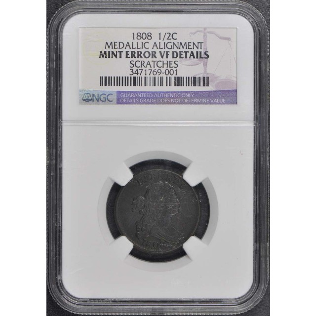 1808 1/2 Cent Medallic Alignment Mint Error NGC VF Details