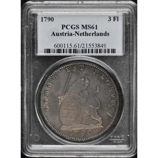 1790 3 Fl World Coins Austrian Netherlands PCGS MS61
