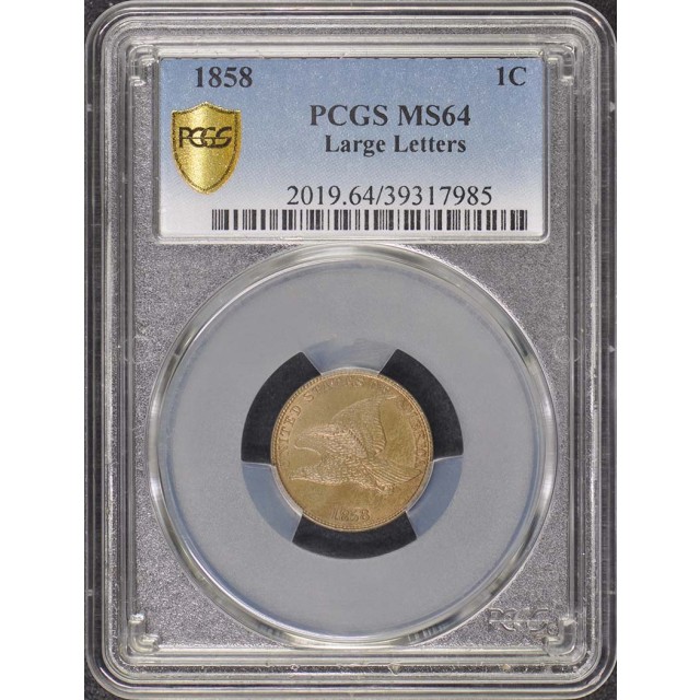 1858 1C Large Letters Flying Eagle Cent PCGS MS64