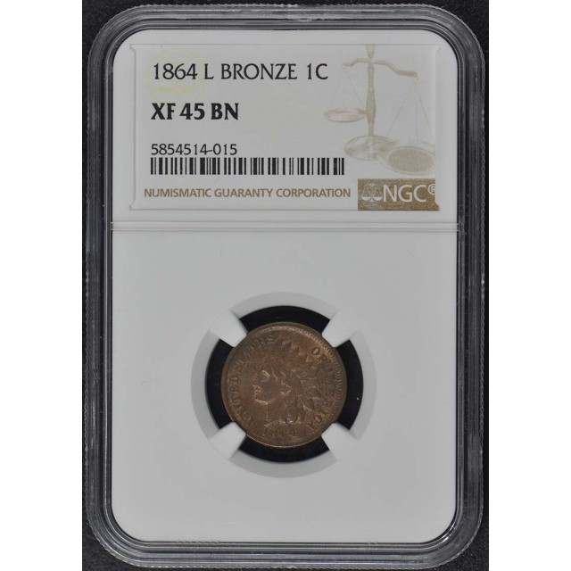 1864 L Bronze Indian Cent 1C NGC XF45BN