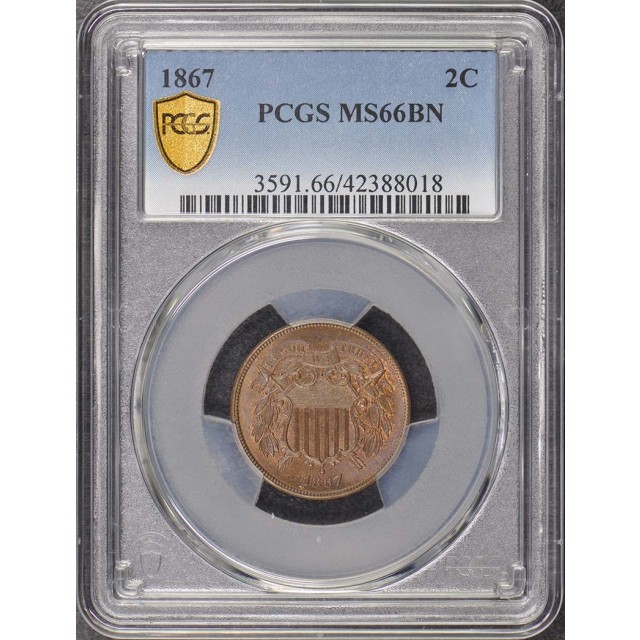 1867 2C Two Cent Piece PCGS MS66BN