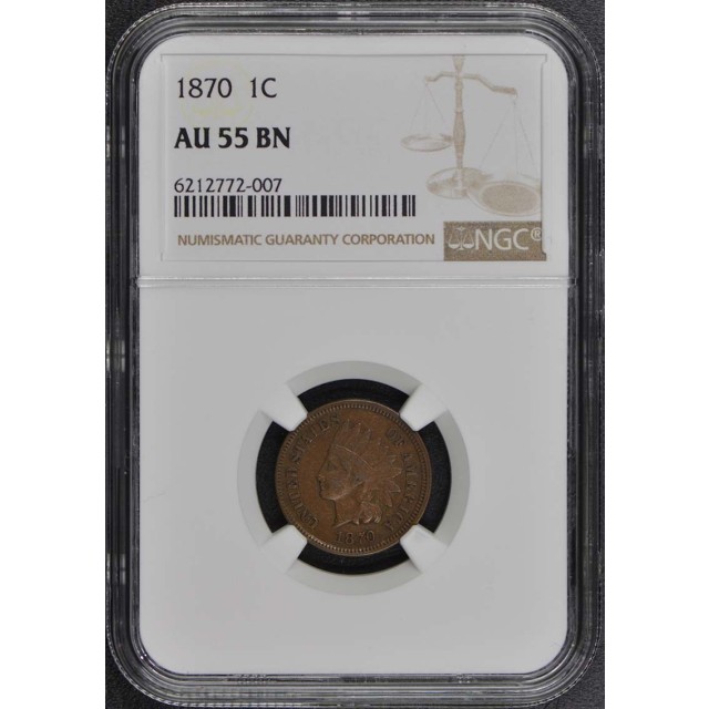 1870 Bronze Indian Cent 1C NGC AU55BN