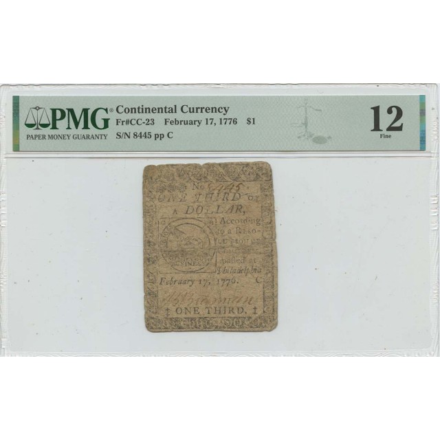 February 17 $1 Continental Currency 1776 CC-23 PMG F12