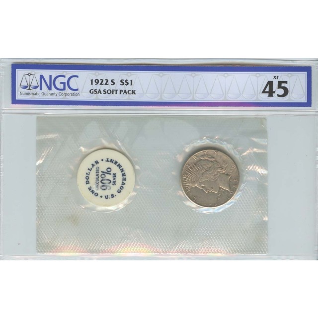 1922-S Peace Dollar GSA SOFT PACK S$1 NGC XF45
