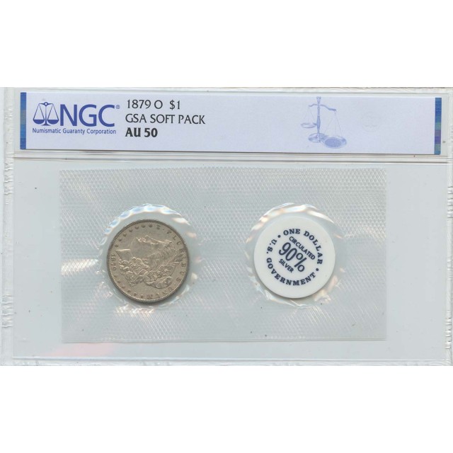 1879-O Morgan Dollar GSA SOFT PACK S$1 NGC AU50