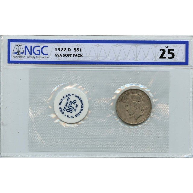 1922 D Peace Dollar GSA SOFT PACK S$1 NGC VF25