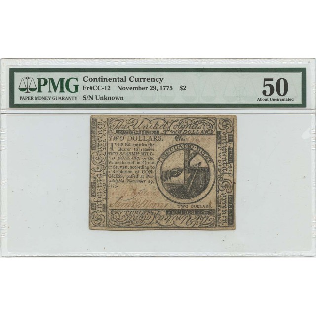 November 29 1775 $2 Continental Currency CC-12 PMG 50