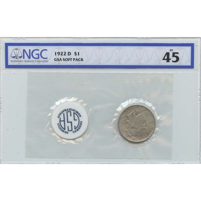 1922 D Peace Dollar GSA SOFT PACK S$1 NGC XF45