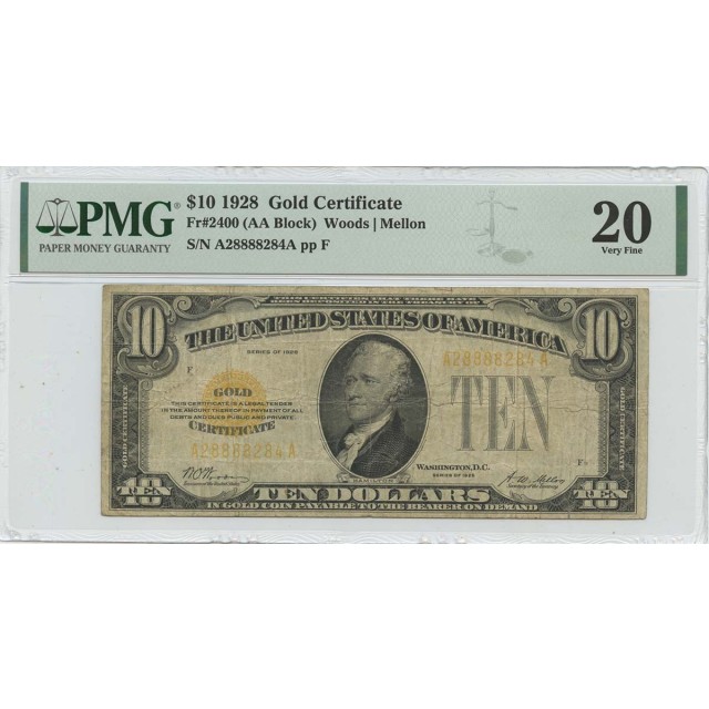 1928 $10 Gold Certificate  Fr# 2400 PMG VF20