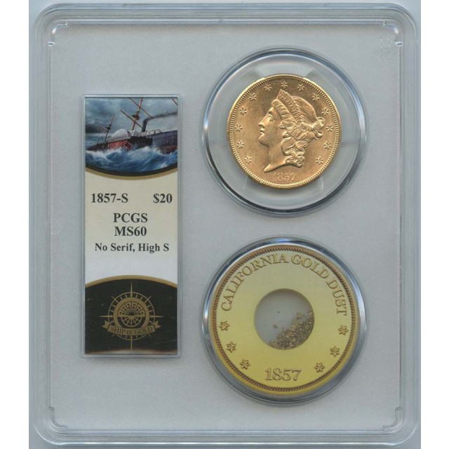 1857-S $20 Liberty PCGS MS60 SS Central America Pinch Shipwreck
