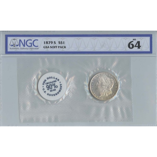 1879-S Morgan Dollar GSA SOFT PACK S$1 NGC MS64