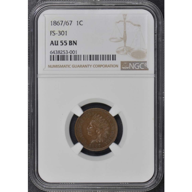 1867/67 Bronze Indian Cent FS-301 1C NGC AU55BN