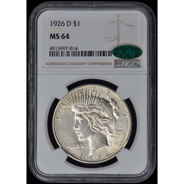 1926-D Peace Dollar S$1 NGC MS64 (CAC)