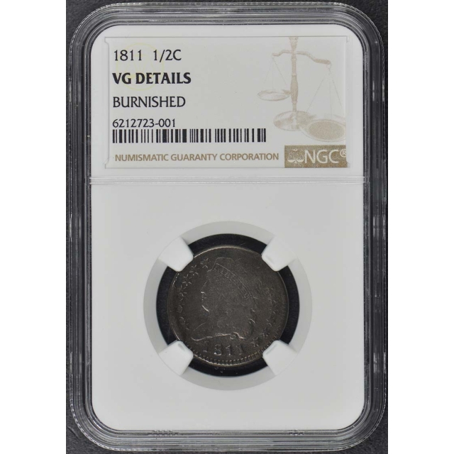 1811 Classic Head Half Cent 1/2C NGC VG Details BN Burnished