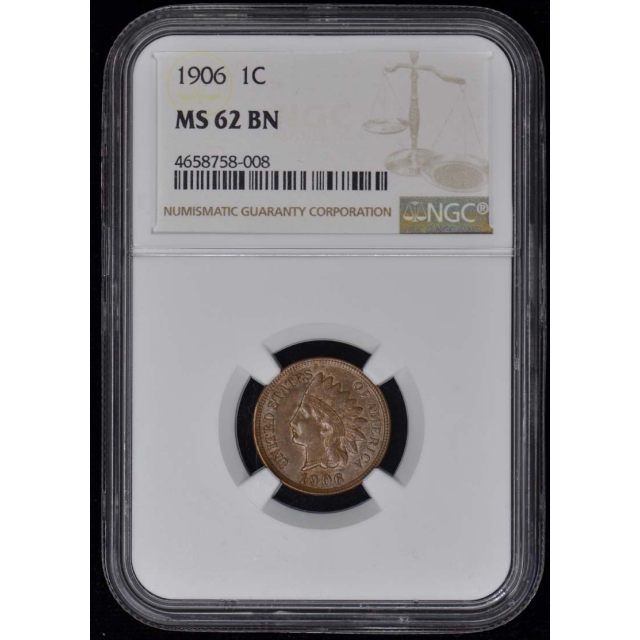 1906 Bronze Indian Cent 1C NGC MS62BN