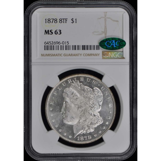 1878 8TF Morgan Dollar S$1 NGC MS63 (CAC)