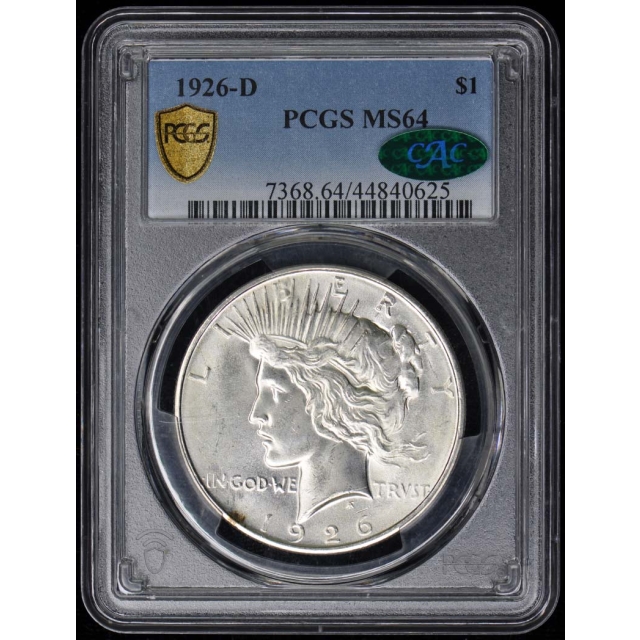 1926-D $1 Peace Dollar PCGS MS64 (CAC)