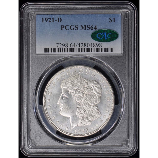 1921-D $1 Morgan Dollar PCGS MS64 (CAC)