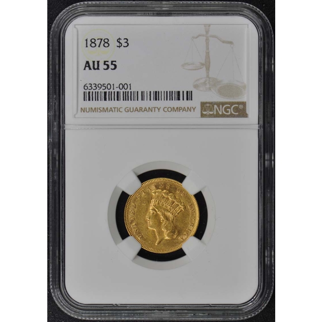 1878 Three Dollar $3 NGC AU55