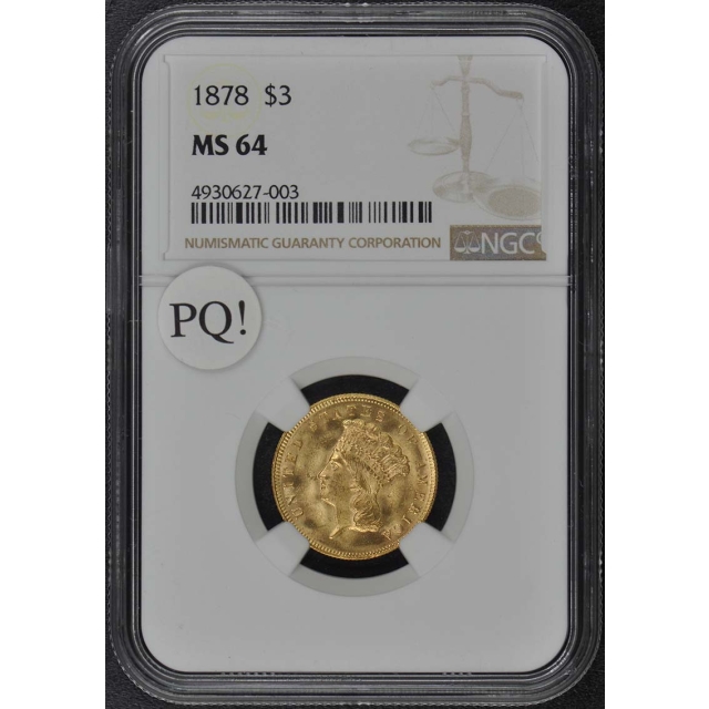 1878 Three Dollar $3 NGC MS64
