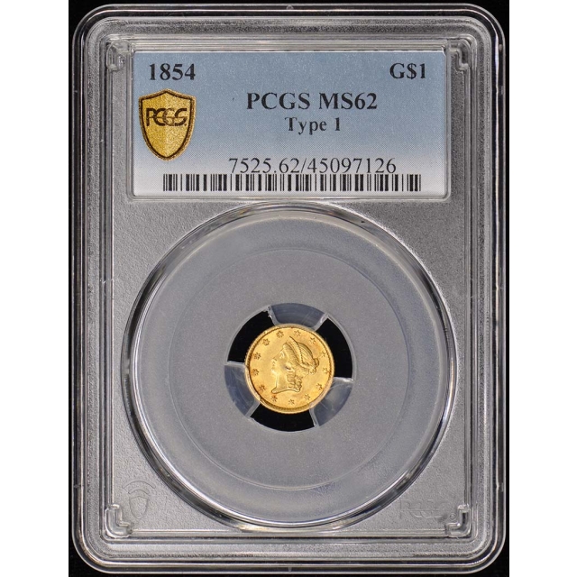 1854 G$1 Type 1 Gold Dollar PCGS MS62