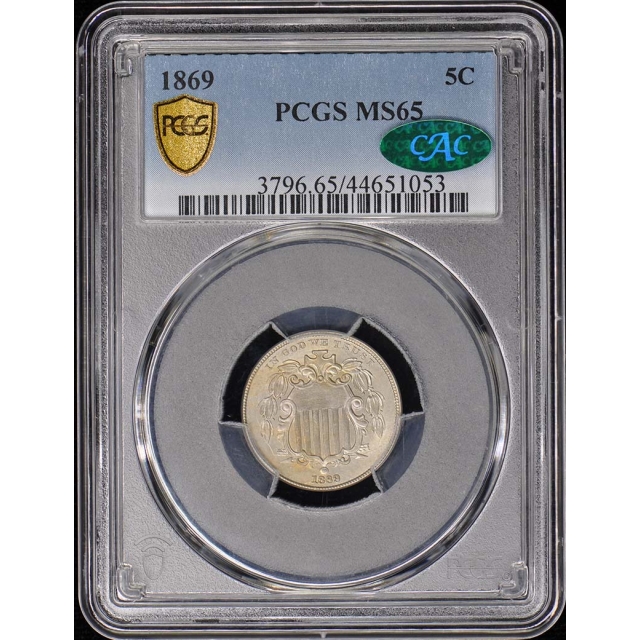 1869 5C Shield Nickel PCGS MS65