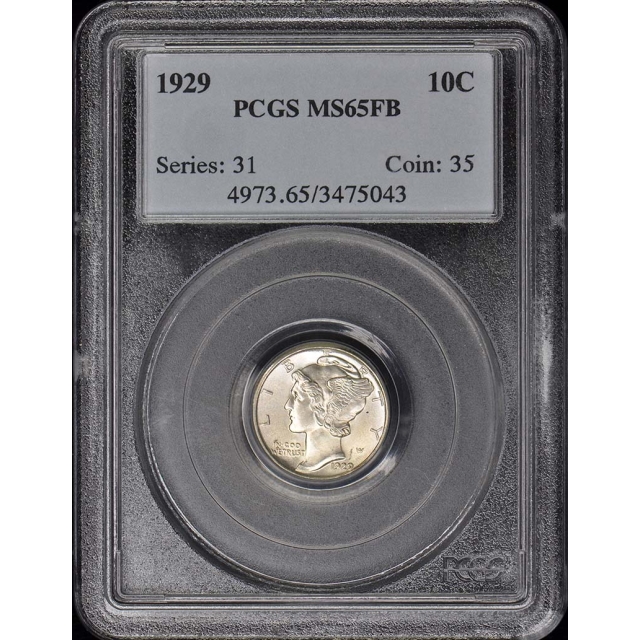 1929 10C Mercury Dime PCGS MS65FB