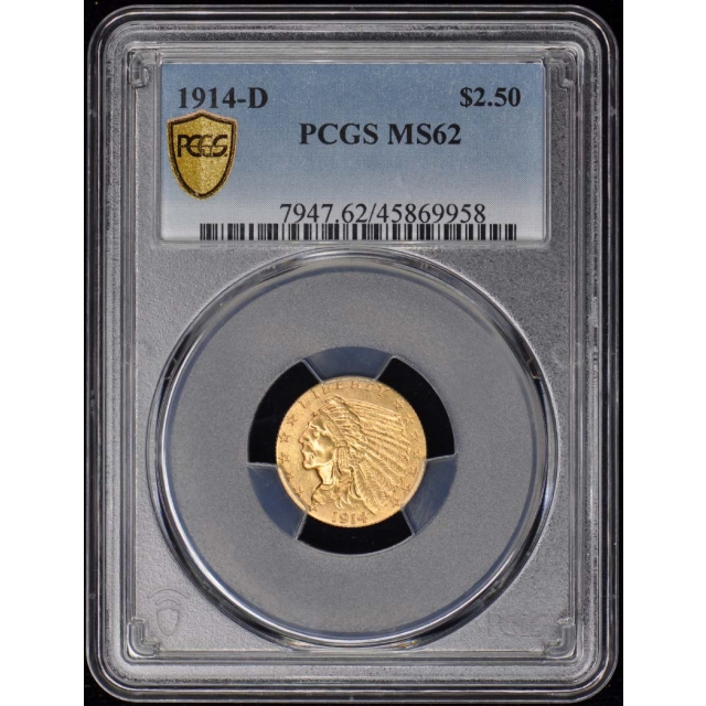 1914-D $2.50 Indian Head PCGS MS62