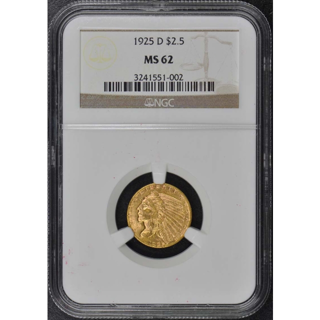 1925-D Indian $2.50 NGC MS62