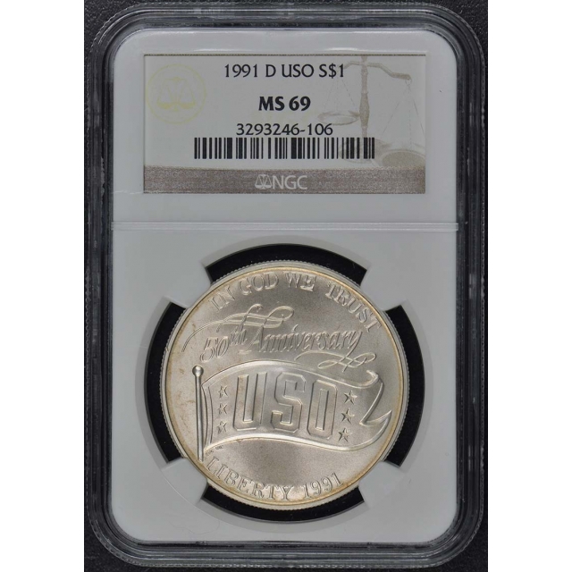 1991 D USO Modern Commemorative S$1 NGC MS69