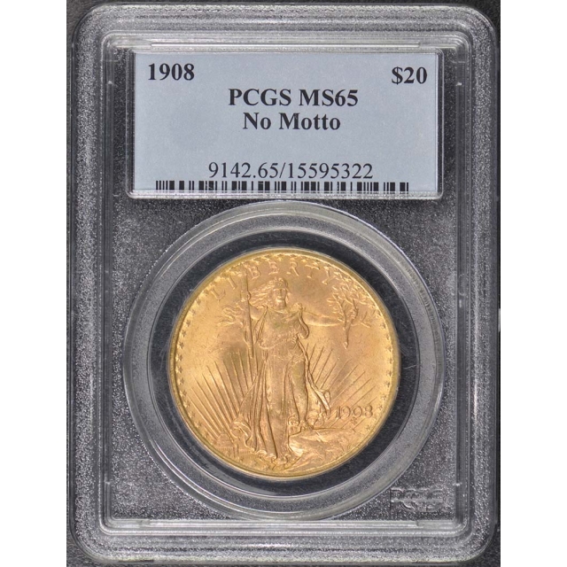 1908 $20 No Motto Saint Gaudens PCGS MS65