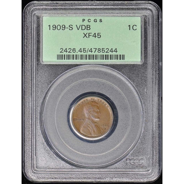 1909-S VDB 1C Lincoln Cent Wheat Reverse PCGS XF45BN OGH