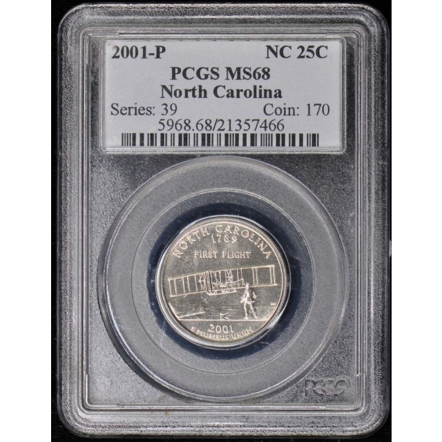 2001-P 25C North Carolina Washington 50 States Quarters PCGS MS68