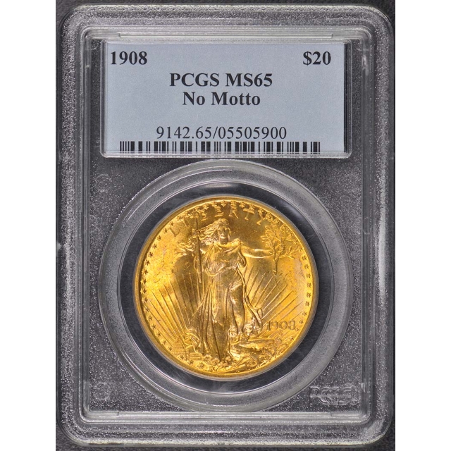 1908 $20 No Motto Saint Gaudens PCGS MS65