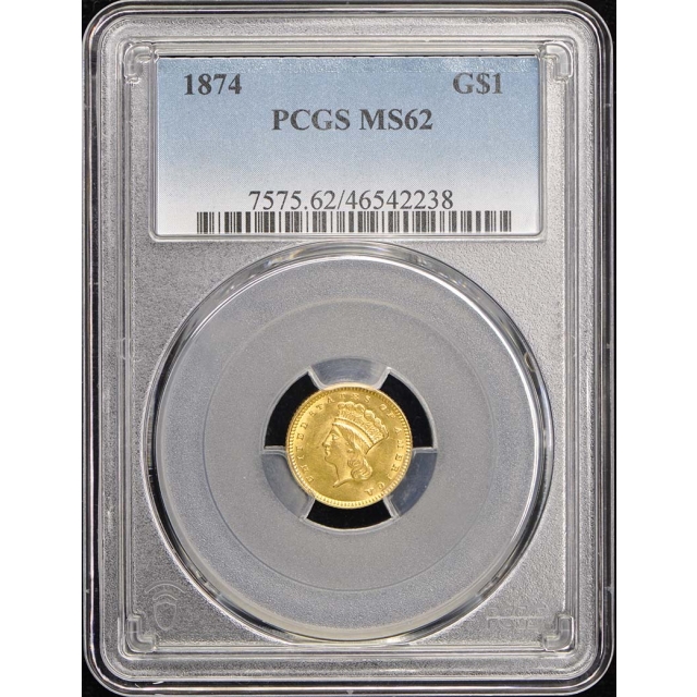 1874 G$1 Gold Dollar PCGS MS62